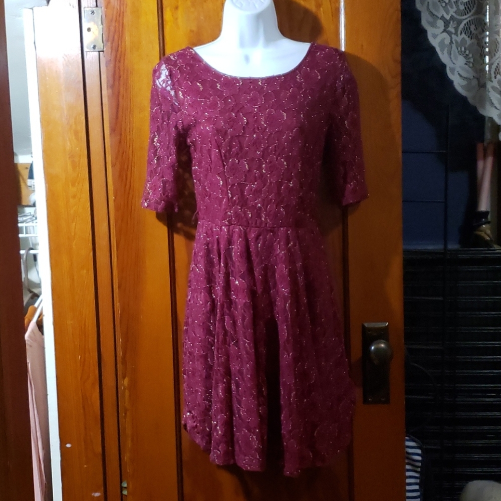 Red & Gold Lace Rose Dress